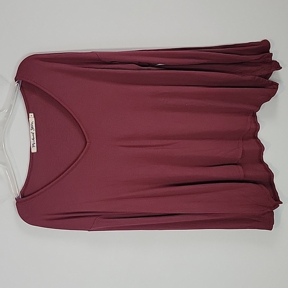 Michael Stars Red Ribbed V-neck long sleeve shirt size small - Picture 1 of 7